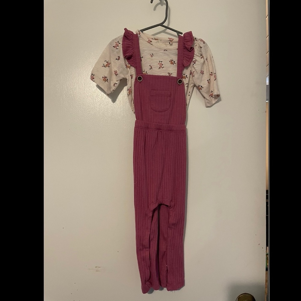 Floral shirt with overalls